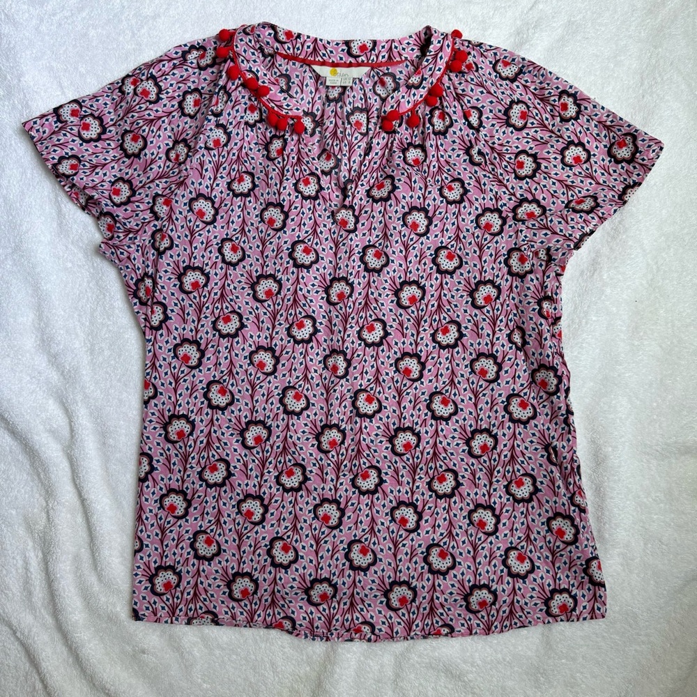 EUC Boden Top with Pom Pom Trim US 8